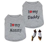 2PCS Dog Clothes Comfortable and Warm Pet Vest with Funny Printing I Love My Daddy & Mommy Shirts for Cats Washable Cat Shirt for Pet Supplies Lovers Gift, M