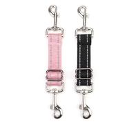 2PCS Dog Collar Clip, Double-Ended Adjustable Safety Backup Clasp Connector for Collar & Harness, Universal for Dogs Cats Puppy (Black+Pink)