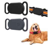 2PCS Dog Collar Holder for Samsung Smart Tag 2 - SmartTag 2 Collar Case - Protective Silicone Cover for Dog Collar - Tracker Holder Accessory (Black & Grey)