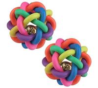 2pcs Dog Colorful Bouncy Rubber Ball with Bell, Sound Pet Chew Toys Anti-bite Clean Woven Ball Knot Ball Training Toy
