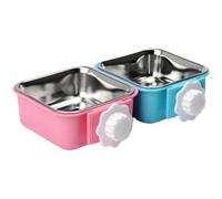 2Pcs Dog Crate Bowls, Removable Stainless Steel Dog Crate Water Bowl with Bolts Holder, Eco-friendly Square Bowl for Cat, Puppy, Rabbits Small Animals