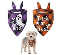 2Pcs Dog Halloween Bandana,Adjustable Triangle Dog Bandana with Classic Ghost Bats Spider Trick or Treat Print Halloween Costume Pet Scarf Neckerchief Bibs for Small Medium Large Dogs Cats
