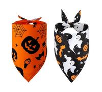 2Pcs Dog Halloween Bandanas,Adjustable Triangle Dog Bandanas with Witch Pumpkin Pattern,Triangle Scarf for Small, Medium, Large Dogs & Cats, Halloween Festival Dress Up Accessories (Black&Orange)