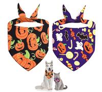 2Pcs Dog Halloween Bandanas, Adjustable Triangle Holiday Ghost Bat Pumpink Scarves for Small,Medium and Large Dogs Girl Boy Pets