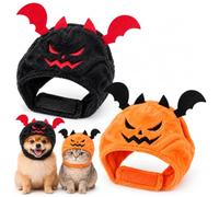 2PCS Dog Halloween Costume, Dog & Cat Demons Hat Pumpkin Headdress | Halloween Pet Costume Decoration Adjustable Cute Orange Devil Cap Soft Warm Plush Design for Parade Costume Festival Party