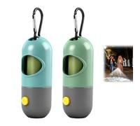 2Pcs Dog Poop Bag Dispenser with LED Flashlight, Pet Waste Bag Holder with Carabiner Clip for Leash, Includes 30 Dog Waste Bags, Poo Bag Dispenser for Dogs with Flashlight, poo bag holder