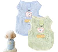 2PCS Dog Shirt Set - Green & Blue Sleeveless Pet Shirts with D-Ring, Cute Bear Head Patch & Baby Print Puppy Shirt, Soft Elastic Fabric Pet Clothes for Small Dogs & Cats(2PCS B,L)