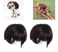 2pcs Dog Wigs Funny,Dog Outfits Pet Wigs With Adjustable Elastic Bands,Brown Bob Haircut with Bangs for Small Medium Dogs Cats,Headwear Costumes for Halloween,Christmas,Parties