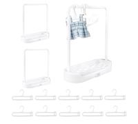 2pcs Doll Clothes Rack with 10pcs Hangers, Plastic Elegant White Doll Garment Rack Mini Closet for Dollhouse Accessory