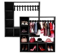 2Pcs Doll Wardrobe with 20 Hangers, Doll Clothes Closet, Cute Dolls House Accessories Display Box, Clothes Storage for Figures, 15.6x15.6x3.8cm, Only Closet(black)