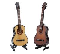 2pcs Dollhouse Size Wooden Guitar Model with Stand 15cm Mini 6 Strings Classic Guitar Home Music Studio Desk Shelf Decoration