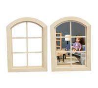 2Pcs Dollhouse Windows, Wooden 1/12 Scale Dollhouse Furniture DIY Miniatures Scene Unpainted Fiary Window Frame Model for Accessories