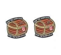 2Pcs Don’t Be Suspicious Quirky Evil Treasure Chest Cartoon Pin, Alloy Button Brooch - Fun and Mischievous Design