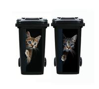 2Pcs Donkey Dustbin Sticker Decals,14.57×32.28in Raccoon Wheelie Bin Stickers Self Adhesive Panda Peeking Decal for Door Trash Cans Bins Driveway Garden Outdoor Patio Decor (Cat)