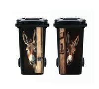 2Pcs Donkey Dustbin Sticker Decals,14.57×32.28in Raccoon Wheelie Bin Stickers Self Adhesive Panda Peeking Decal for Door Trash Cans Bins Driveway Garden Outdoor Patio Decor (Donkey)