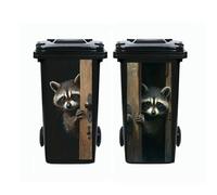 2Pcs Donkey Dustbin Sticker Decals,14.57×32.28in Raccoon Wheelie Bin Stickers Self Adhesive Panda Peeking Decal for Door Trash Cans Bins Driveway Garden Outdoor Patio Decor (Raccoon)