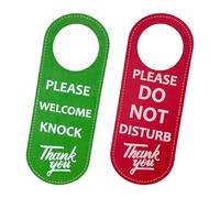 2PCS Door Hanger Sign, PU Leather Double Sided Door Knob Privacy Sign for Office Hotel Home Meeting, Do Not Disturb/Welcome Knock