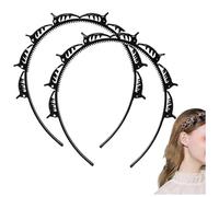 2PCS Double Bangs Hairstyle Hairpin, Hairband With Clip, Professional Toothed Headband Braid Tool, Double-Layer Hollow Woven Headband, For Effortless Styling And Secure Hold (Black)