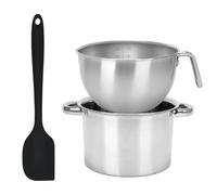 2pcs Double Boiler Pot Set, 1250ML/1.1QT Mixing Bowl with Scale 2200ML/ 2QT Stainless Steel Heating Pot with Silicone Spatula for Cheese Chocolate Candy Candle Soap Wax Melting (1250ML)