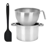 2pcs Double Boiler Pot Set, 2000ML/1.8QT Mixing Bowl with Scale 2800ML/ 2.54QT Stainless Steel Heating Pot with Silicone Spatula for Cheese Chocolate Candy Candle Soap Wax Melting (2000ML)