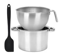 2pcs Double Boiler Pot Set, 2500ML/2.3QT Mixing Bowl with Scale 4000ML/ 3.6QT Stainless Steel Heating Pot with Silicone Spatula for Cheese Chocolate Candy Candle Soap Wax Melting (2500ML)
