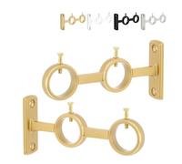 2Pcs Double Curtain Rod Holer Aluminum Alloy Wall Mounted Brackets for Living Room / Bedroom Curtain Rods Hooks(2 Ring Gold)