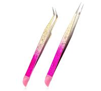 2Pcs Double Ended Nail Art Tweezers, Stainless Steel Sticker Tweezers with Silicone Pressing Head, Nail Tweezers for Eyelash Extensions and Nail Art Sticker Craft Rhinestone Stickers Jewel Gem Picker