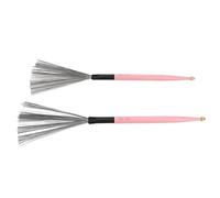 2PCS Double Headed Drum Brush Drum & Percussion Brushes Stick Brush Combo Dual Purpose Steel Wire Portable Percussion for Band (Pink)