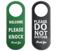 2pcs Double-Sided Do Not Disturb and Welcome Please Knock Door Sign (Green/Black) - Reversible Office Door Sign & Bedroom Door Signs for Meeting Room, Restroom, Privacy Needs