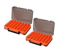 2PCS Double Sided Fishing Tackle Boxes with 14 Compartments Lure Organizer, ABS Plastic Storage Case with Drain Holes and Handle for Fishing Accessories, Blue/Green/Orange/Yellow/Black(Orange)