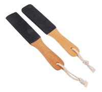 2pcs Double Sided Foot File Tool for Callus and Dead Skin | Black Silicon Carbide, Beech Wood Handle, Home Foot Care, for Elders and Ladies, Exfoliating Use