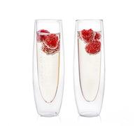 2pcs Double Wall Glass Champagne Glasses, Elegant and Insulated Stemless Sparkling Wine Flutes for Party and Special Occasions150ml (16.3×4.8cm)