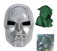 2PCS Dr Doom Mask with Cloak Supervillain Victor Doom Helmet Carnival Halloween Costume Cosplay Props (Dr Doom Mask)