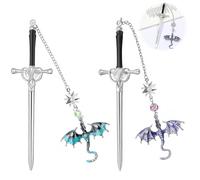 2PCS Dragon Bookmark Metal Set, Fantasy Dragon Sword Bookmark with Stegosaurus Design, Fourth Wing Bookmark Gift for Book Lovers, Adults, Teachers, Collectors, Reading Accessories Gift