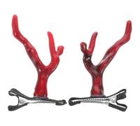 2pcs Dragon Horn Hair Barrettes, Metal Clip Red Resin | Three Dimensional Realistic Look, Asian Traditional Style Accent, for Loose Waves, Braids and Festive Wear