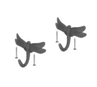 2pcs Dragonfly Design Wall Hook Iron Retro Decorative Coat Hanger | Black Finish, Colour Accessory Included, Sturdy Punch-in Fitting, Vintage Style for Clothes and Towels