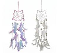 2PCS Dream Catcher for Girls Bedroom Decor Colourful Cat Boho Wall Hanging Decor with Feathers Handmade Colour Catchers for Teen Girls Room Accessories Housewarming Gift for Women House Decor