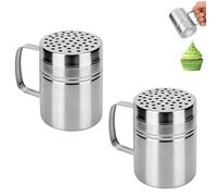 2pcs Dredger Shaker, Stainless Steel Flour Dredger Icing Sugar Chocolate Powder Shaker with Handle for Shaking Cocoa, Flour, Sugar, Salt, Spice