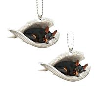 2Pcs Duck Hunting Ornaments - Sleeping Dog Pendants - Miniature Pinscher Sleeping in Angel Wings, Funny Duck Hunting 2D Flat Acrylic Car Rear View Mirrors Christmas Tree Charm Hanging Ornaments Decor