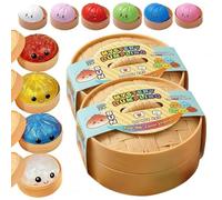 2PCS Dumpling Squishies Mystery Box, Glitter Dumplings Squeeze Box, TPR Low Rising Squishies Sensory Fidget Toy for Anxiety, 10 Colors Random Mystery Gift Boxes, Surprise Dumpling Squishy with Steamer