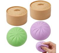 2pcs Dumpling Squishy, Bao Bun Squishy Stress Relief for Studying and Office Work, Dumpling Ornament with Steamer in Purple and Green