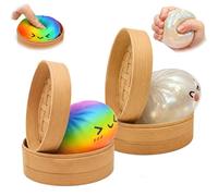 2Pcs Dumpling Squishy, Big Glitter Mystery Dumplings Squishies Box, Cute Bao Bun Fidget Real Office Desk Decor, Soft Sensory Squeeze Ball with Steamer for Anxiety Stress Relief, Novelty Surprise Gift