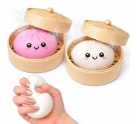 2PCS Dumpling Squishy Toy With Steamer Box, Baozi Stress Reliever for Adults Pink And White Emoticons Squishy Dumpling Toy Can Be Placed In A Christmas Stocking As A Decoration or As A Filler