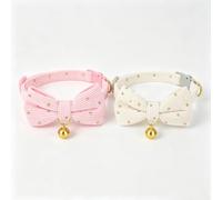 2Pcs Durable Breakaway Cat Collar Cream Light Pink Soft Corduroy Gold Dot | Light comfy fabric with faint gold spots, flexible bands, removable knot & bell; safety release suits dressing & pet shots