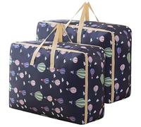 2Pcs Duvet Storage Bags with Zips, Large Storage Bag Waterproof Heavy Duty Oxford Laundry Bags, 84L Big Bag for Moving, Foldable Clothes Comforter Storage Bag for Clothes Quilt Blankets (Blue Ballon)