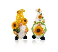 2PCS Dwarf Gnome Resin Figurines with Sunflower Flowers, Decorative Garden Gnome Outdoor Set with Detailed Finish, Garden Gifts, Durable Garden Ornaments Outdoor for Spring Gardens, Lawns and Patios