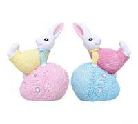 2Pcs Easter Bunny Couple Figurines Decorative Resin Statues For Tabletop Spring Decor Joyful Touch Blue/Pink/Yellow 12x8x6cm(Yellow Blue)