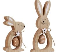 2PCS Easter Bunny Decorations, Easter Egg Bunny Ornaments,Stand up Wooden Bunnies Easter Table Decorations for Easter Spring Home Office Decor Set (B)