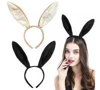 2Pcs Easter Bunny Ears Headband for Kids and Adults, Cute Soft Rabbit Ears Hairband, Plush Bunny Ears Fancy Dress Costume Accessory for Easter Cosplay Party Prom World Book Day (Brown, Black)
