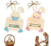 2Pcs Easter Bunny Money Holder for Cash Gift - Wooden Easter Basket Stuffers Gift Card Holder, Cute Pink & Blue Rabbit Slot Tags for Kids, Teens, Grandchildren, Spring Party Decorations & Favours